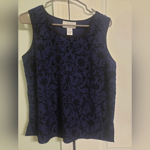 Women's Two Piece Top & Jacket Blue & Black Velvet Susan Graver Style Medium - Picture 3 of 9